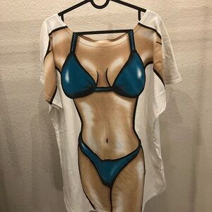 Vintage 90s Body Tease original women’s size M/L bikini t shirt blue
